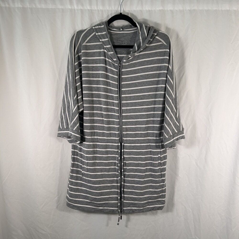 Soma Sweatshirt Women's XL Grey White Striped Full Zip Hooded Long Sleeve